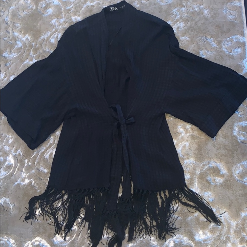 Zara black fringe kimono